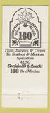 Matchbook Cover - West Maple 160 Birmingham MI WEAR 30 Strike