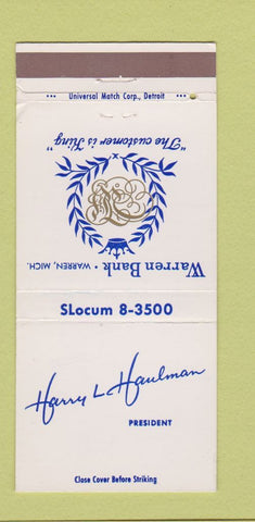 Matchbook Cover - Warren Bank MI  30 Strike