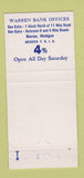 Matchbook Cover - Warren Bank MI  30 Strike