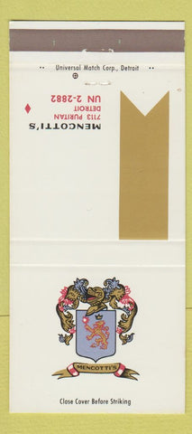 Matchbook Cover - Mencotti's Detroit MI 30 Strike