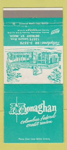 Matchbook Cover Monaghan Columbus Federal Credit Union Detroit MI WEAR 30 Strike