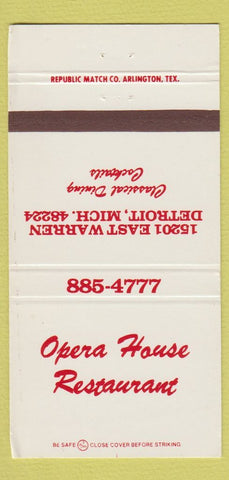 Matchbook Cover - Opera House Restaurant Detroit MI WEAR 30 Strike