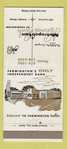 Matchbook Cover - Metropolitan National Bank Farmington MI 30 Strike