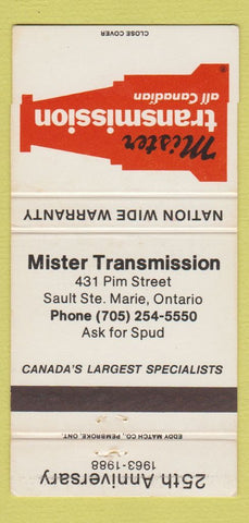 Matchbook Cover - Mister Transmission Sault Ste Marie ON 1988 WEAR 30 Strike