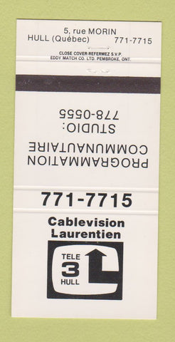 Matchbook Cover - TV Channel 3 Hull QC 30 Strike
