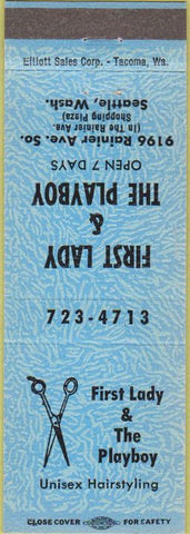Matchbook Cover - First Lady  and  The Playboy hair salon Seattle WA blue