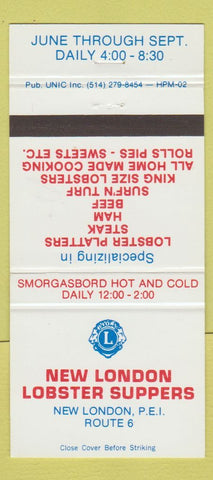 Matchbook Cover - Lions Club New London Lobster Suppers PEI PE 30 Strike
