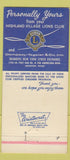 Matchbook Cover Lions Club Highland Village Dempsey Tegeler Houston TX 30 Strike