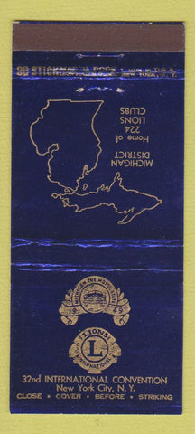 Matchbook Cover - Lions Club New York City MI Michigan District 30 Stick