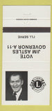 Matchbook Cover - Lions Club Vote Jim Astles Governor Canada 30 Strike
