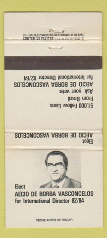 Matchbook Cover - Lions Club Brazil Aecio De Borba Vasconcelos WEAR 30 Strike