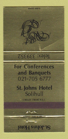 Matchbook Cover - St Johns Hotel Solihull UK WEAR 30 Strike