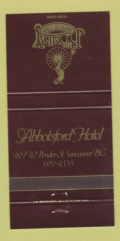 Matchbook Cover - Bombay Bicycle Club Vancouver BC Abbotsford Hotel 30 Strike