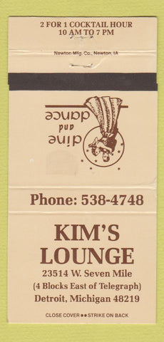 Matchbook Cover - Kim's Lounge Detroit MI 30 Strike