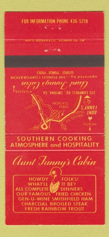 Matchbook Cover - Aunt Fanny's Cabin Smyrna GA Black Americana 30 Strike