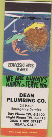 Matchbook Cover - Dean Plumbing Co Selma CA
