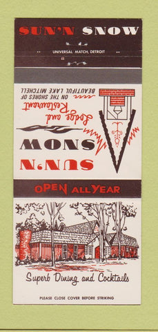 Matchbook Cover - Sun n Snow Lodge Restaurant Cadillac West MI 30 Strike