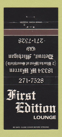 Matchbook Cover - First Edition Lounge Detroit MI 30 Strike