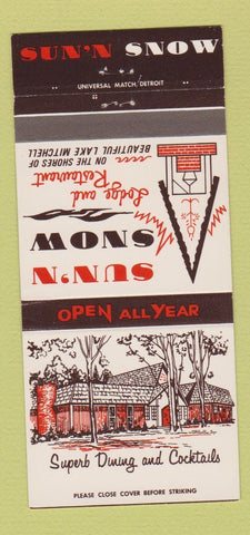 Matchbook Cover - Sun n Snow Lodge Restaurant  Cadillac West MI 30 Strike