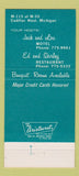 Matchbook Cover - Sun n Snow Lodge Restaurant  Cadillac West MI 30 Strike