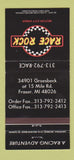 Matchbook Cover - Race Rock Motor City Diner Fraser MI 30 Strike