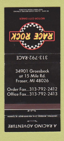 Matchbook Cover - Race Rock Motor City Diner Fraser MI 30 Strike