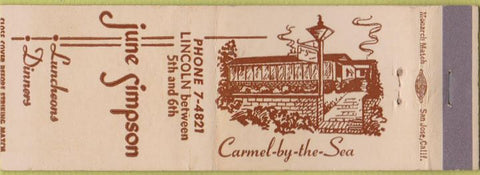 Matchbook Cover - June Simpson Restaurant Carmel by the Sea CA