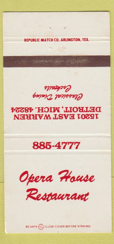 Matchbook Cover - Opera House Restaurant Detroit MI  30 Strike