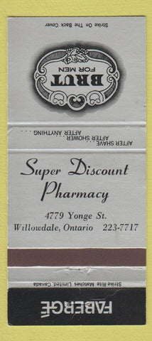 Matchbook Cover - Super Discount Drug Willowdale ON Brut 30 Strike