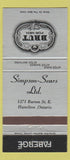 Matchbook Cover - Simpson Sears Hamilton ON Brut 30 Strike