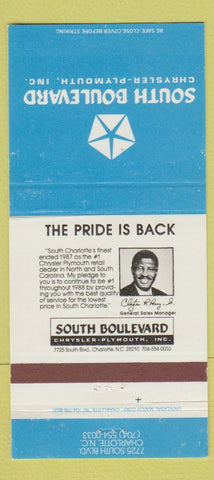 Matchbook Cover - South Boulevard Chrysler Plymouth Charlotte NC 30 Strike