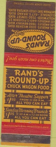 Matchbook Cover - Rand's Round Up Chuck Wagon Los Angeles Glendale CA