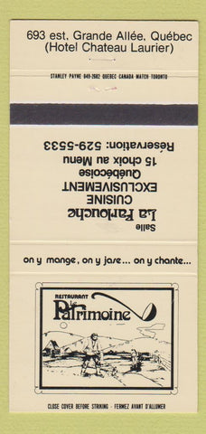 Matchbook Cover - Restaurant Le Patrimoine Quebec QC 30 Strike