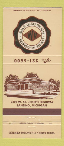 Matchbook Cover - Lansing Auto Makers Credit Union MI 30 Strike