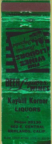 Matchbook Cover - Kaybill Korner Liquors Redlands CA