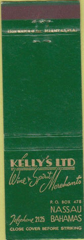 Matchbook Cover - Kelly's LTD Liquor Nassau Bahamas