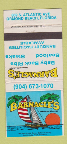 Matchbook Cover - Barnacle's Restaurant Ormond Beach FL WEAR 30 Strike