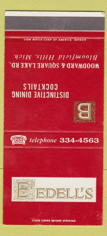 Matchbook Cover - Beddell's Restaurant Bloomfield Hills MI SAMPLE 30 Strike