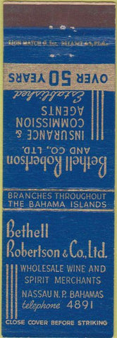 Matchbook Cover - Bethell Robertson Insurance Nassau Bahamas