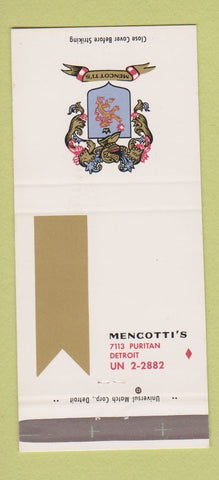 Matchbook Cover - Mencotti's Restaurant Detroit MI 30 Strike