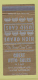 Matchbook Cover - Crest Auto Sales Wayne MI 30 Strike