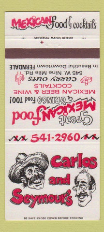 Matchbook Cover - Carlos and Seymour's Mexican Food Ferndale MI 30 Strike