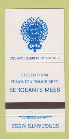 Matchbook Cover - Police Department Edmonton AB Sergeants Mess 30 Strike