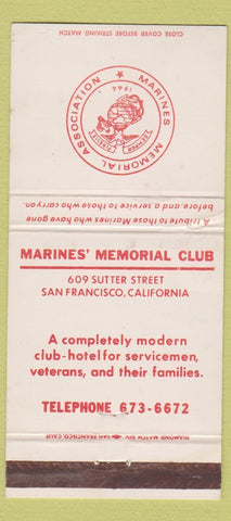 Matchbook Cover - Marine's Memorial Club San Francisco CA 30 Strike