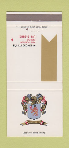 Matchbook Cover - Mencotti's Detroit MI restaurant 30 Strike