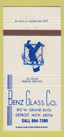 Matchbook Cover - Benz Glass Company Detroit MI 30 Strike