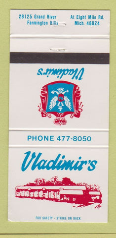 Matchbook Cover - Vladimir's Restaurant Farmington Hills MI WEAR 30 Strike