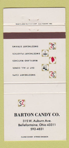 Matchbook Cover - Barton Candy Bellefontaine OH Sweetheart Cups 30 Strike