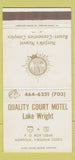 Matchbook Cover - Quality Court Motel Lake Wright Norfolk VA 30 Strike