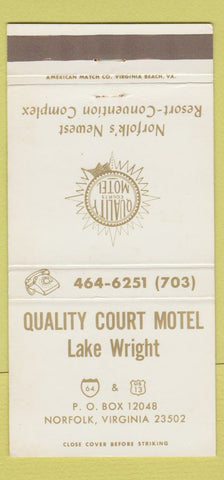 Matchbook Cover - Quality Court Motel Lake Wright Norfolk VA 30 Strike